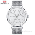 Relógio masculino MINI FOCUS 0052, marca de luxo, relógios de quartzo masculino, calendário de pulso, malha de couro, pulseira, relógio masculino à prova d&#39;água